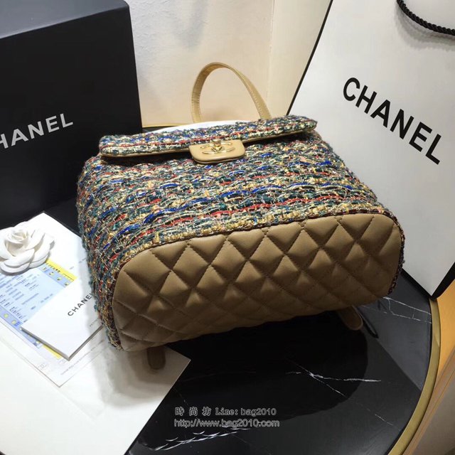 Chanel女包 Chanel最新編織紅金斜紋 91122中號 雙肩背包 呢料系列 香奈兒後背包 Chanel新款雙肩包  djc3245